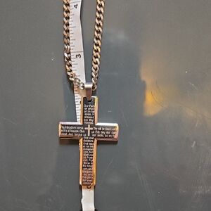 Men's Lord Prayer Silver Cross Pendant Necklace
